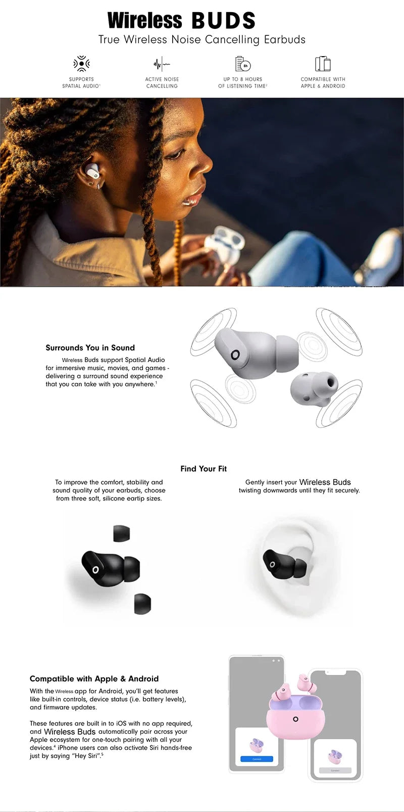 UYUXIO Wireless Earphone Cancelling Bluetooth 5.3 HiFi Buds ENC Headphone TWS Earbuds Transparency Mode for iPhone Samsung