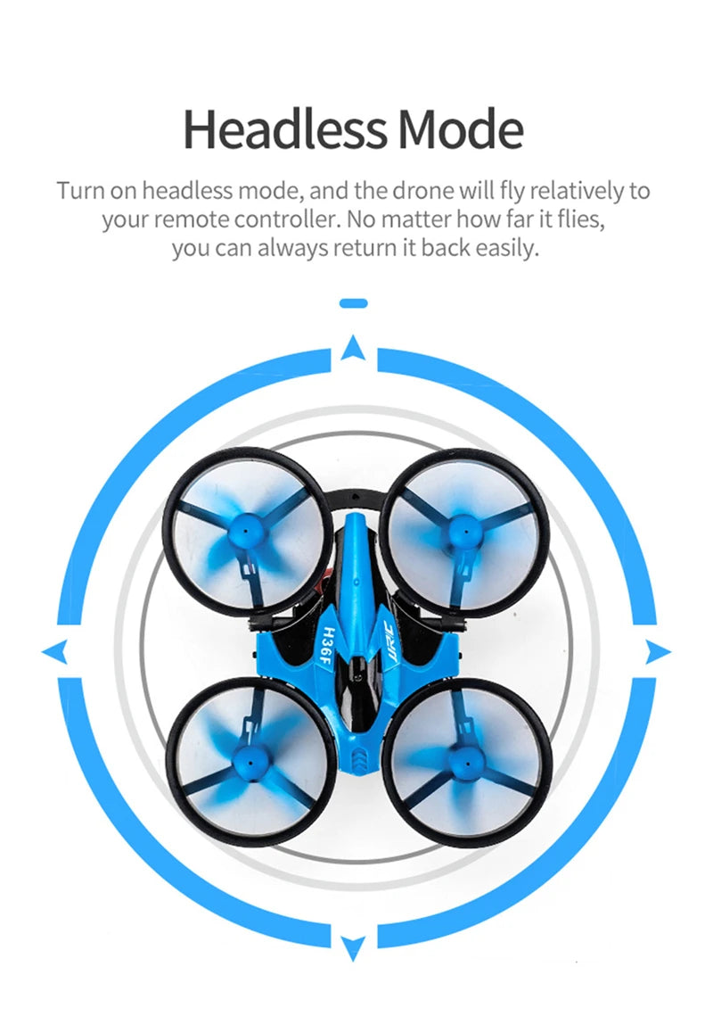 Upgraded JJRC H36F Mini Drone Helicopter 2.4G 4CH 6-Axis Gyro Speed 3D Flip Headless Mode RTF Boat Car Water Ground Air  3-mode