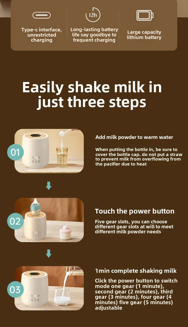 Baby Smart Electric Milk Shaker Automatic Temperature Control Milk Frother Integrated Heated Milk Stirrer Home Appliance