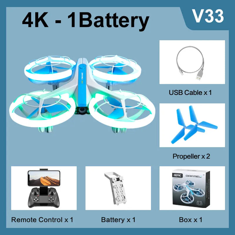 4DRC V33 Drones 8K 4K HD Camera RC Drone with Altitude Hold and Headless Mode RC Quadcopter with LED Light Gift Toy for Kids