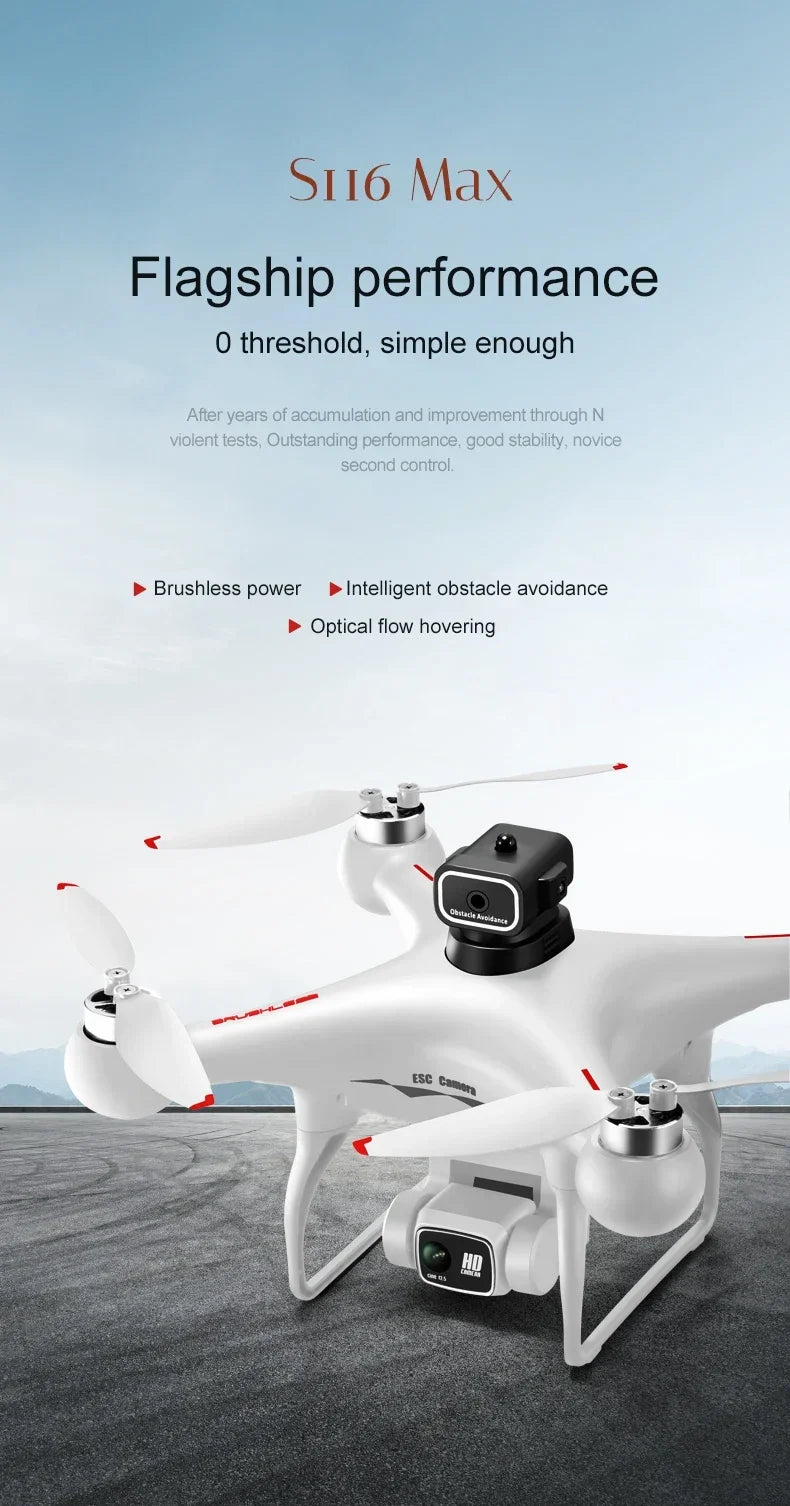 S116 MAX Drone Professional with 3 Batteries 8K Dual Camera Optical Flow Brushless 360° Obstacle Avoidance WIFI FPV RC Dron Toys