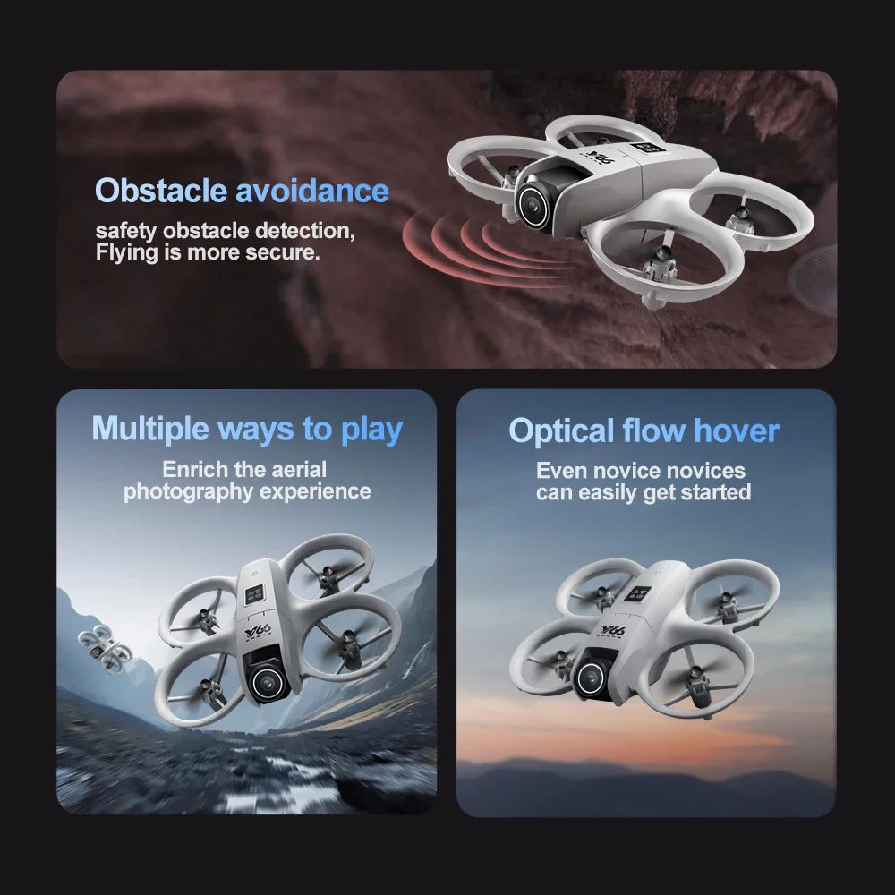 V66 Mini Drone 8K HD Camera Drones WiFi Obstacle Avoidance Foldable Quadcopter RC Helicopter Small Dron Toys for Kids Gift