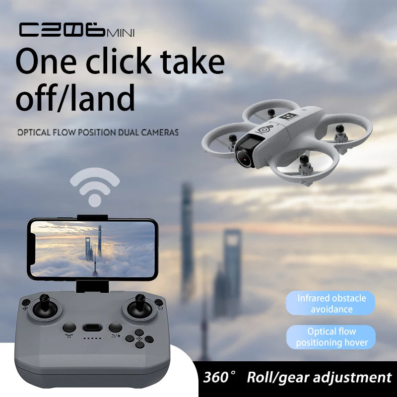 CZ06 Mini Drone for Kids - Rotating Colorful Light RC Quadcopter Aircraft 4K Camera UFO Shape Airplane Toy Gift