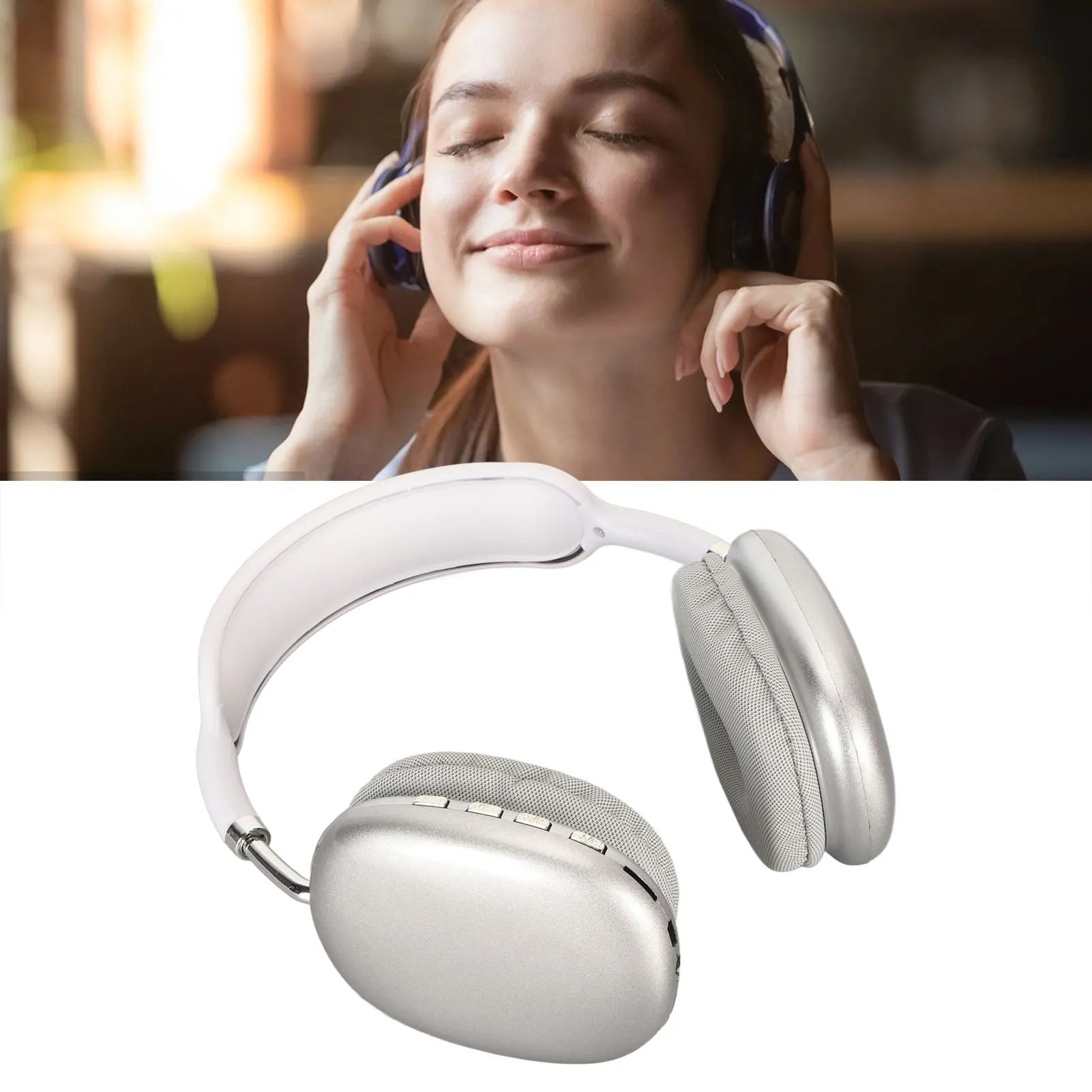 Bluetooth Headphone HiFi  Bass Built in Mic Support Memory Card Wireless Headset for Running Travel White Sports Headphone