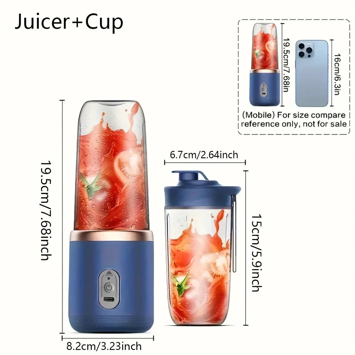 2-in-1 portable blender and juicer with 6 blades, USB charging, suitable for slush, milkshakes, and ice drinks, Thanksgiving