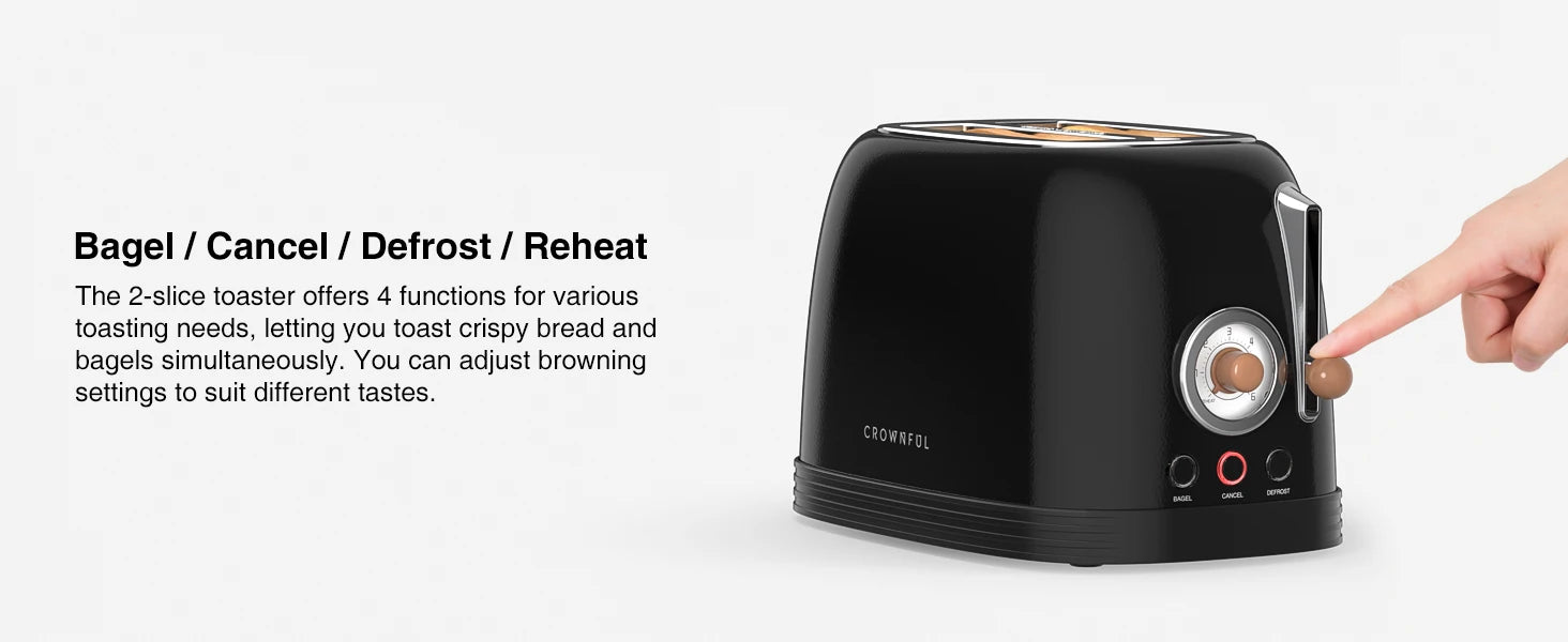 Crownful 2 Slices Bread Toaster for Sandwiches Waffles Extra Wide Slot Toasters Electric Kitchen Double Oven 120V Mini Toaster