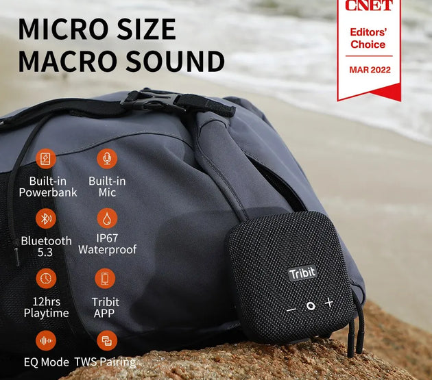 Tribit StormBox Micro 2 Portable Bluetooth Speaker 90dB Loud Sound Deep Bass IP67 Waterproof Camp Small Speaker Built-in Strap