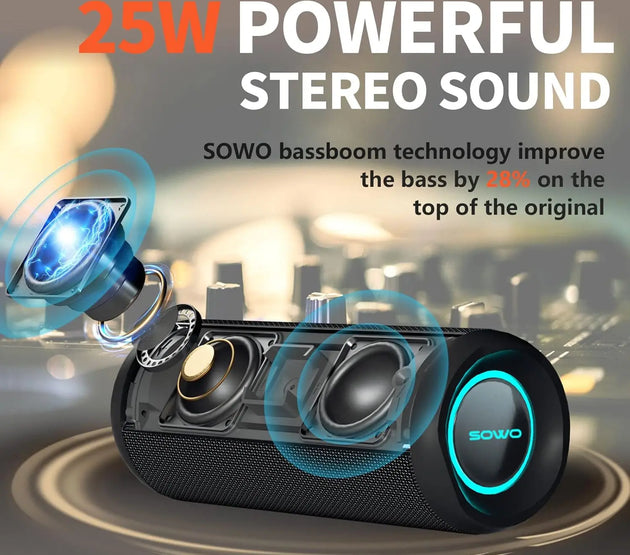 Wireless Portable Speaker,IPX7 Waterproof Bluetooth Speaker, 25W Loud Stereo Sound, Bassboom Technology, TWS Pairing