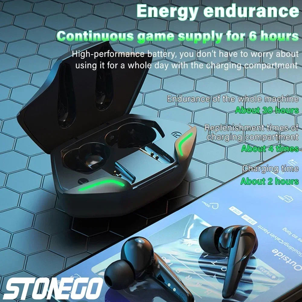 STONEGO TWS Bluetooth 5.0 Sport Earphone Wireless Waterproof Noise Reduction Headphones Games Music Earbuds with Charging Case