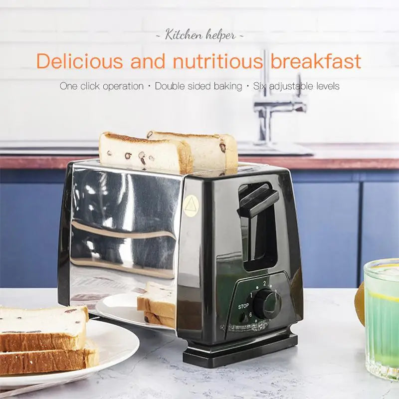 Smart Retro Electric Mini Toaster Oven Auto Pop-Up 2 Slices Sandwich Bread Toaster with Defrosting Warming Function for Home Use