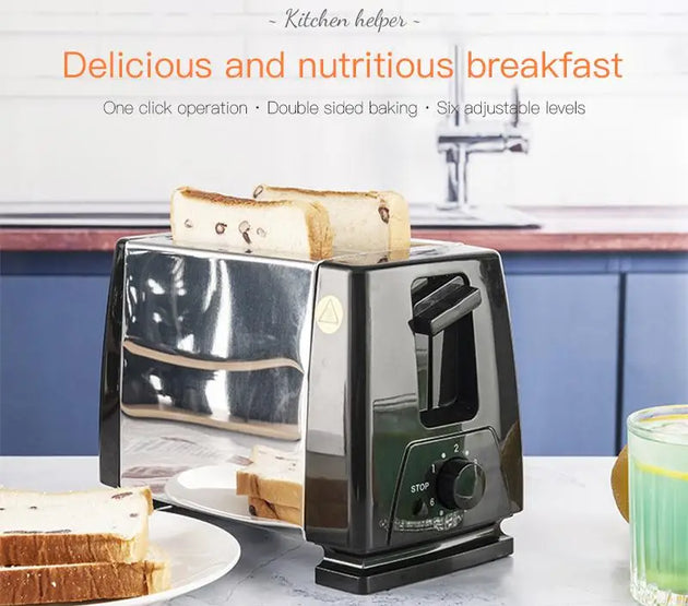 Smart Retro Electric Mini Toaster Oven Auto Pop-Up 2 Slices Sandwich Bread Toaster with Defrosting Warming Function for Home Use