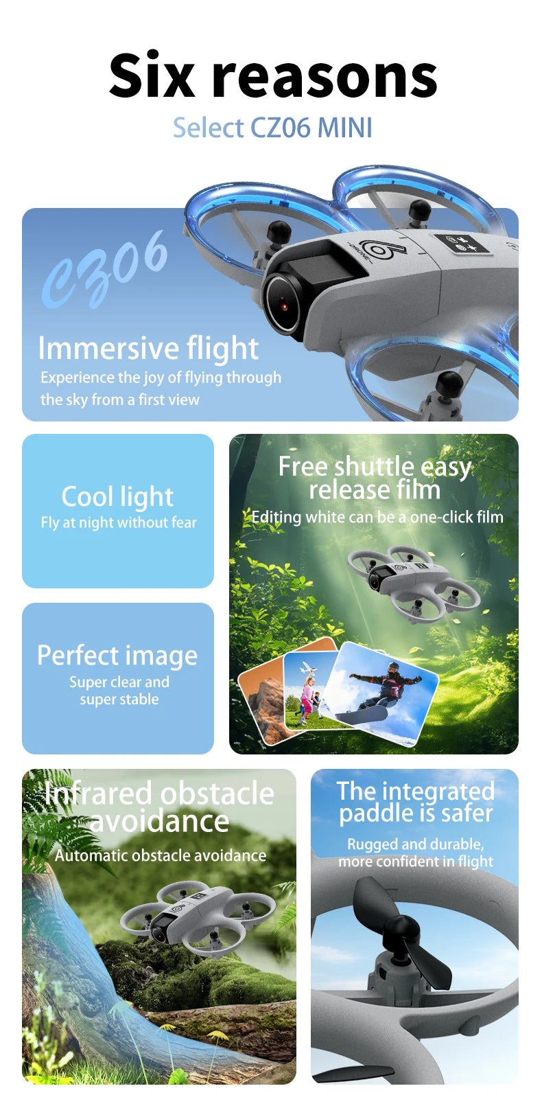 CZ06 Mini Drone for Kids - Rotating Colorful Light RC Quadcopter Aircraft 4K Camera UFO Shape Airplane Toy Gift