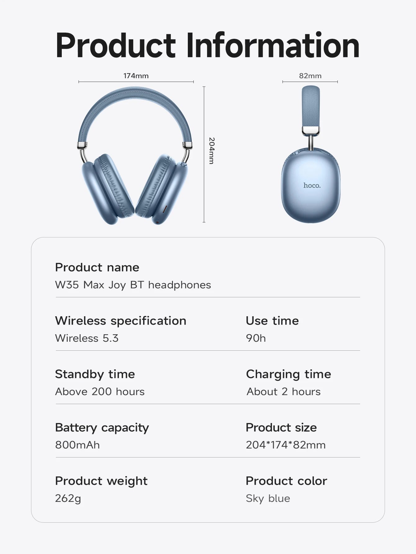 HOCO W35 Max Wireless HiFi Music Headphone 42mm Coil Speaker Candy Color Bluetooth 5.3 Sport Earphone Support AUX/TF Card Mode