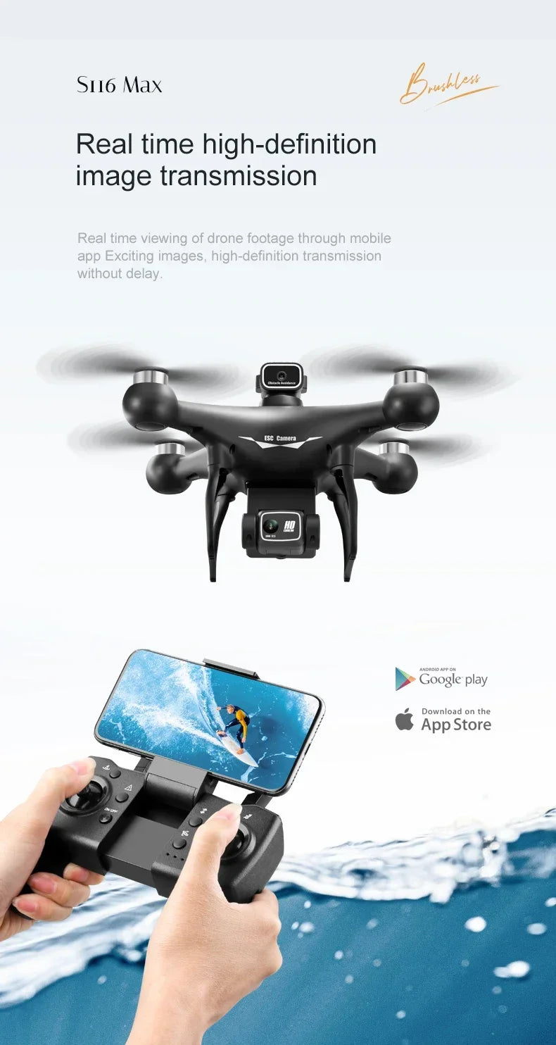 S116 MAX Drone Professional with 3 Batteries 8K Dual Camera Optical Flow Brushless 360° Obstacle Avoidance WIFI FPV RC Dron Toys
