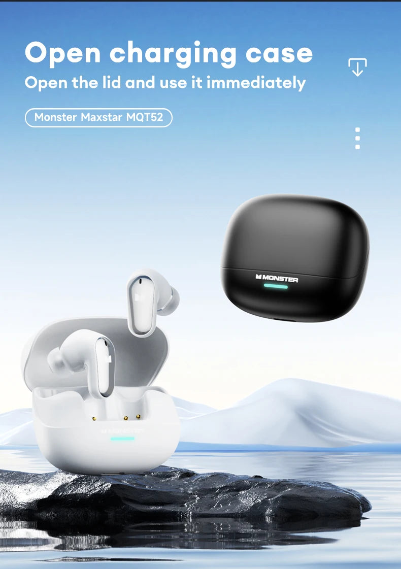 Monster MQT52 Wireless Bluetooth 5.4 Earphones Long Battery Life Gaming Headphones Dual Mode HIFI Stereo Sound Headset With Mic