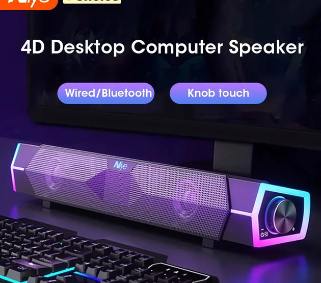 4D Computer Speakers Bluetooth 5.0 Wired Loudspeaker Surround Soundbar Speaker Stereo Subwoofer Sound bar for Laptop Notebook PC