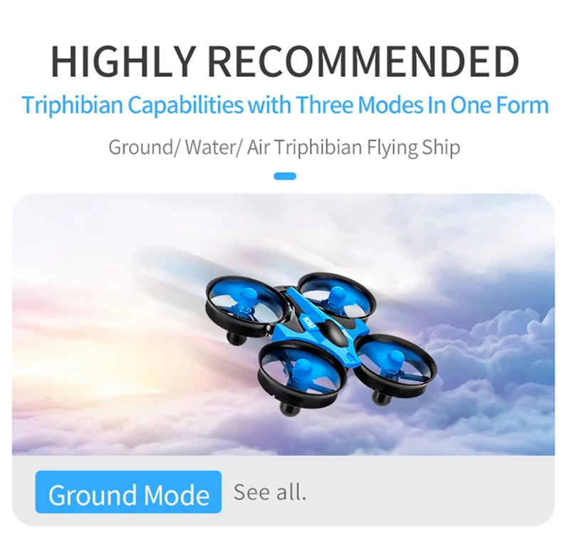 Upgraded JJRC H36F Mini Drone Helicopter 2.4G 4CH 6-Axis Gyro Speed 3D Flip Headless Mode RTF Boat Car Water Ground Air  3-mode