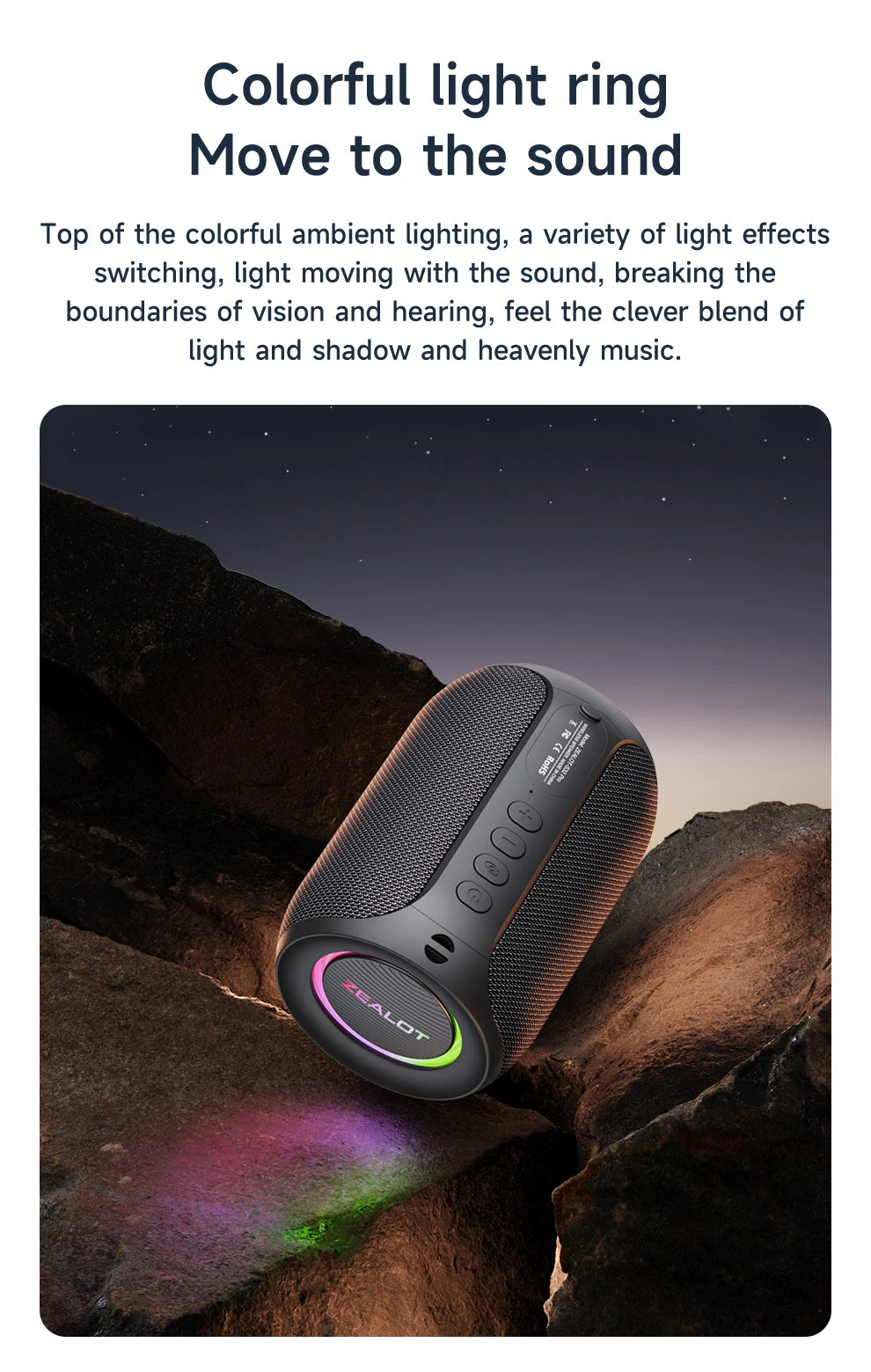 ZEALOT S32PRO 15W Portable Bluetooth 5.2 Speaker Outdoor Waterproof Wireless TWS Mini Column Box Speaker Outdoor TF Card