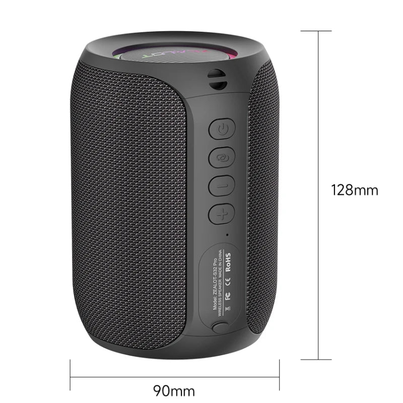 ZEALOT S32PRO 15W Portable Bluetooth 5.2 Speaker Outdoor Waterproof Wireless TWS Mini Column Box Speaker Outdoor TF Card