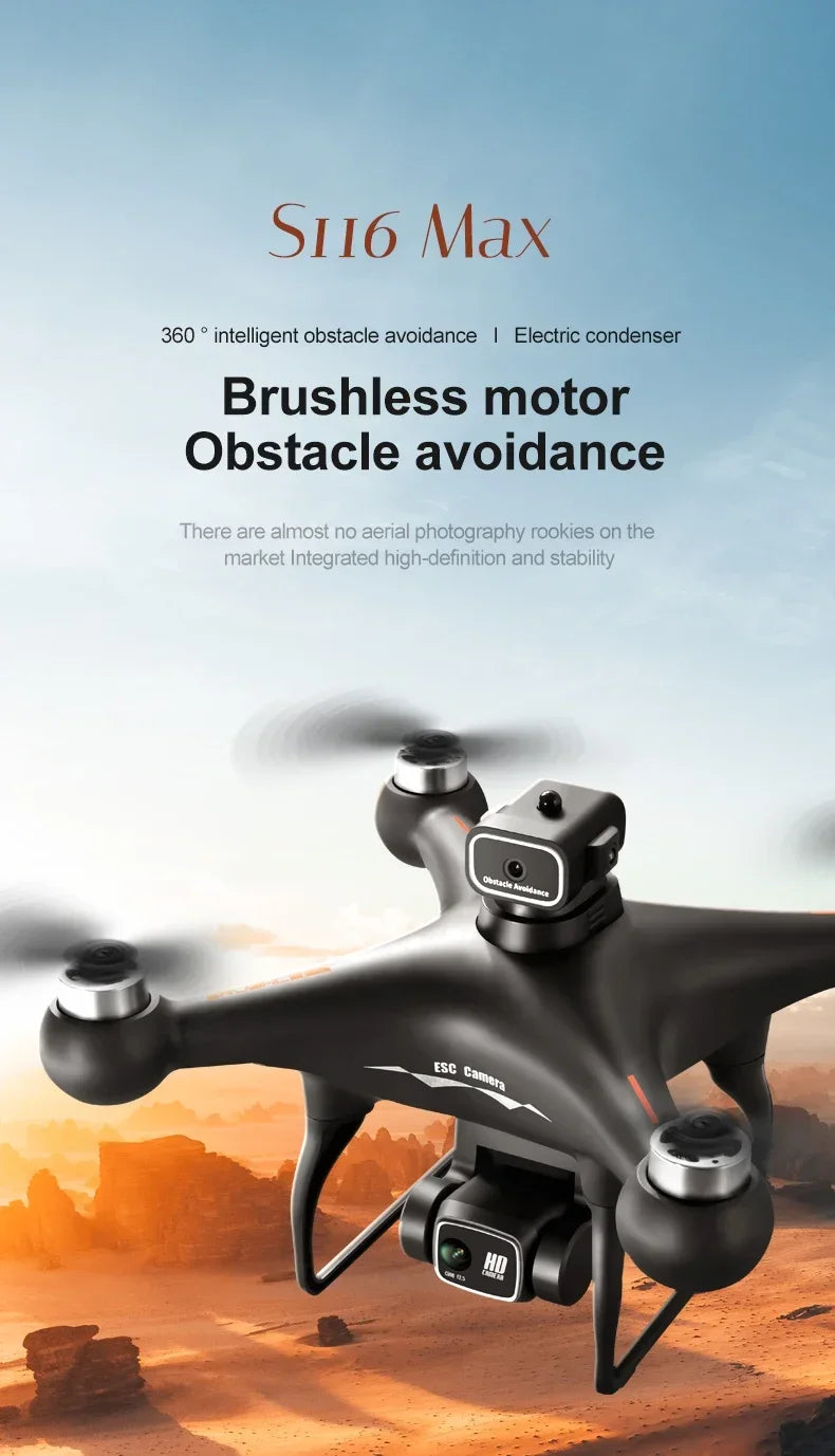 S116 MAX Drone Professional with 3 Batteries 8K Dual Camera Optical Flow Brushless 360° Obstacle Avoidance WIFI FPV RC Dron Toys