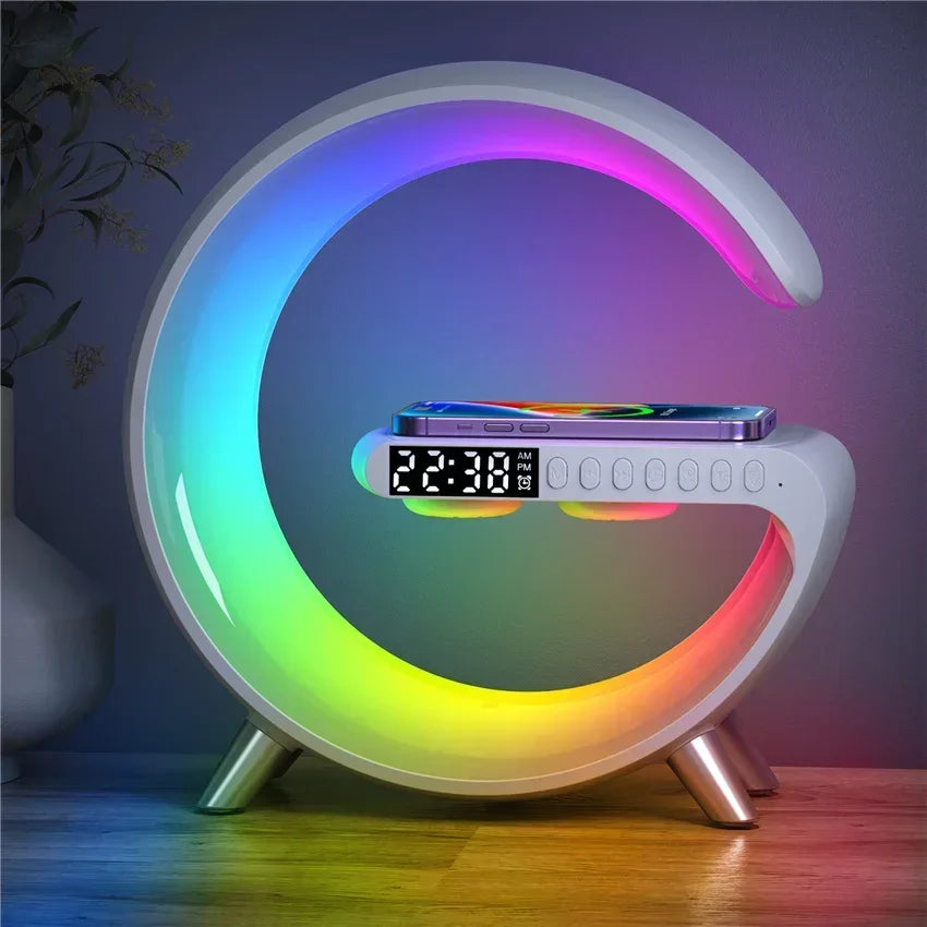 9 inch Wireless Charger Stand Alarm Clock Bluetooth Speaker LED Lamp RGB Night Light For iPhone Samsung Fast Charging Station