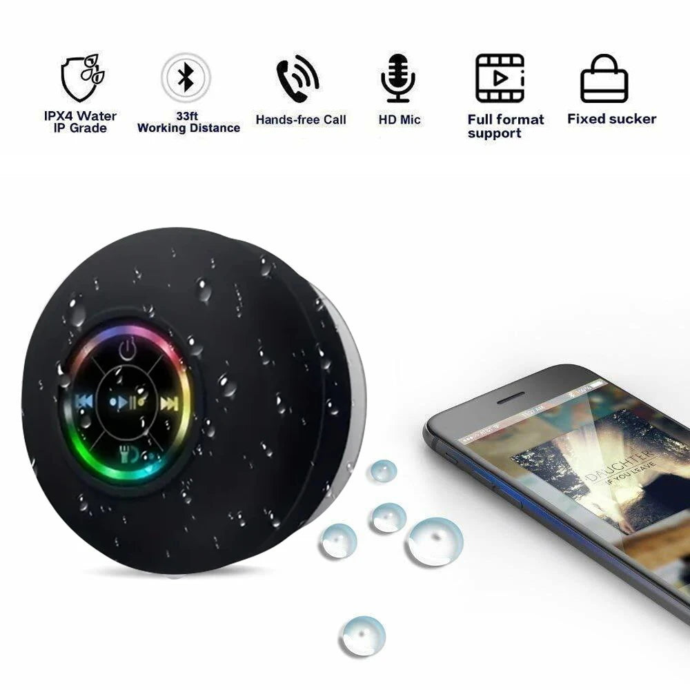 Wireless Bluetooth Speaker Bathroom IPX4 Waterproof Portable Speaker with Powerful Suction Cup Outdoor Sports Stereo Speaker