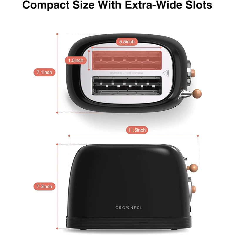 Crownful 2 Slices Bread Toaster for Sandwiches Waffles Extra Wide Slot Toasters Electric Kitchen Double Oven 120V Mini Toaster