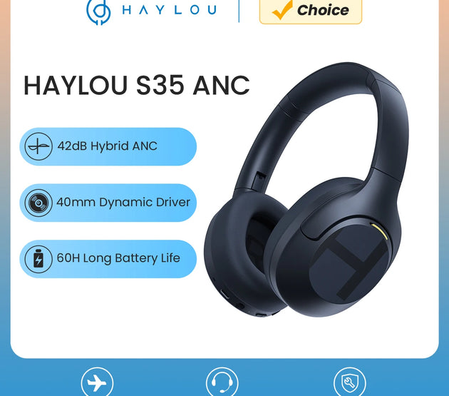 HAYLOU S35 ANC Wireless Headphones Over-ear 42dB ANC Headphone Bluetooth 5.2 40mm Dynamic Driver 60-hour Battery Life Earphones