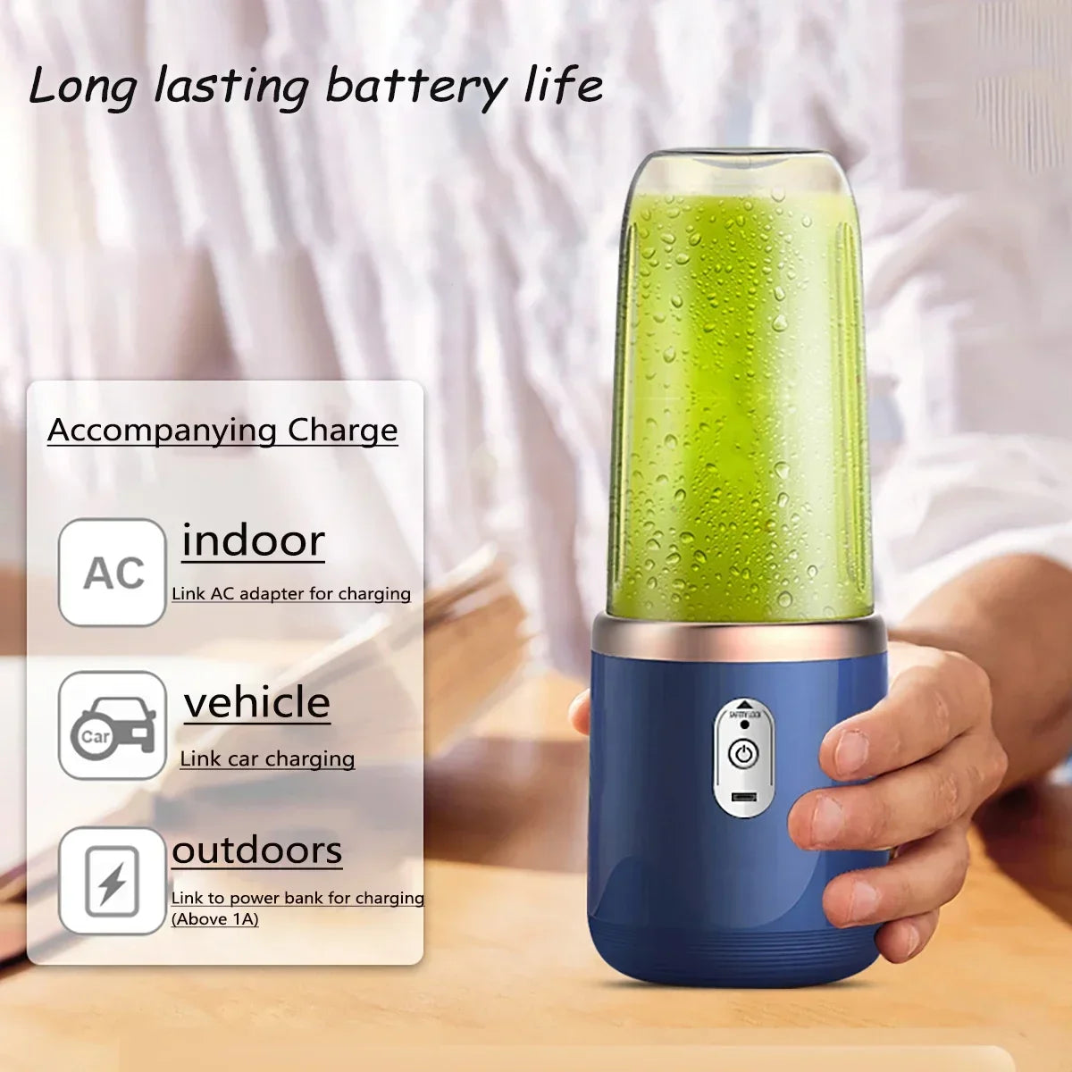 2-in-1 portable blender and juicer with 6 blades, USB charging, suitable for slush, milkshakes, and ice drinks, Thanksgiving