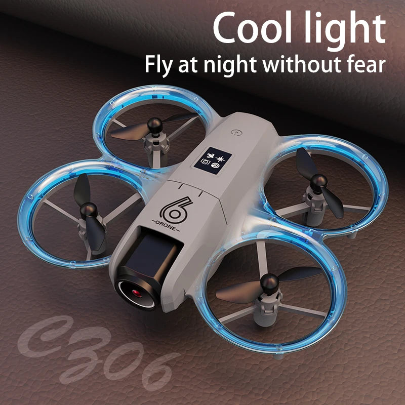CZ06 Mini Drone for Kids - Rotating Colorful Light RC Quadcopter Aircraft 4K Camera UFO Shape Airplane Toy Gift