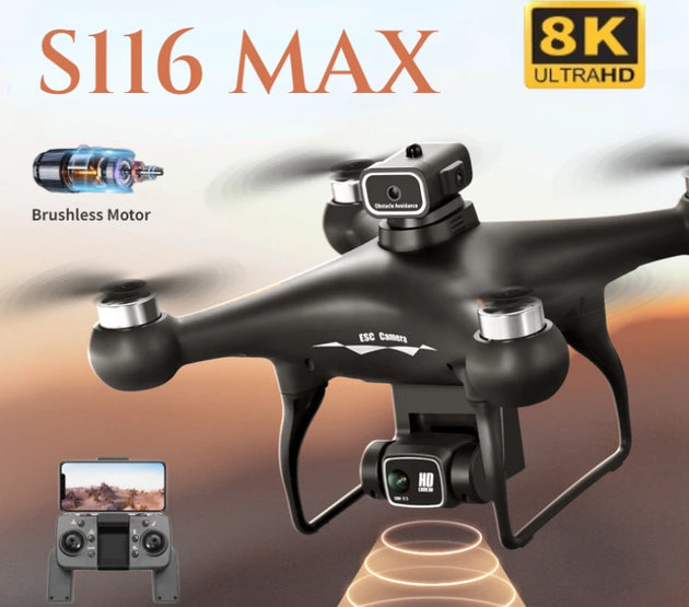 S116 MAX Drone Professional with 3 Batteries 8K Dual Camera Optical Flow Brushless 360° Obstacle Avoidance WIFI FPV RC Dron Toys