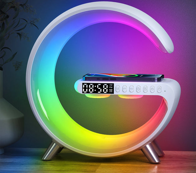 9 inch Wireless Charger Stand Alarm Clock Bluetooth Speaker LED Lamp RGB Night Light For iPhone Samsung Fast Charging Station