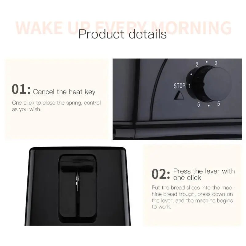 Smart Retro Electric Mini Toaster Oven Auto Pop-Up 2 Slices Sandwich Bread Toaster with Defrosting Warming Function for Home Use