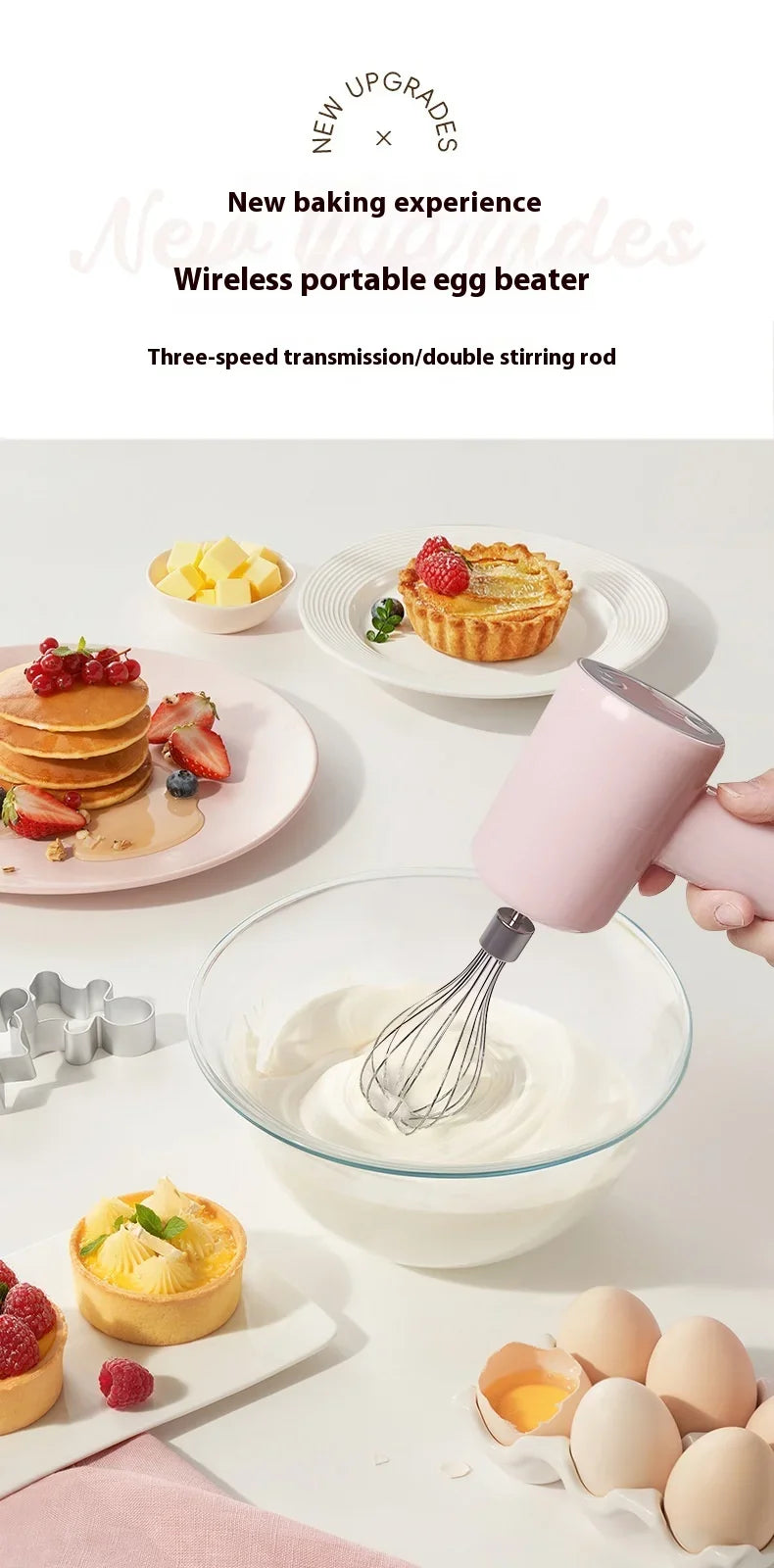 Hot Selling Portable Rechargeable Electric Hand-held Egg Beater Stainless Steel Mini Egg Whisk Electric Food Mixer for Kitchen