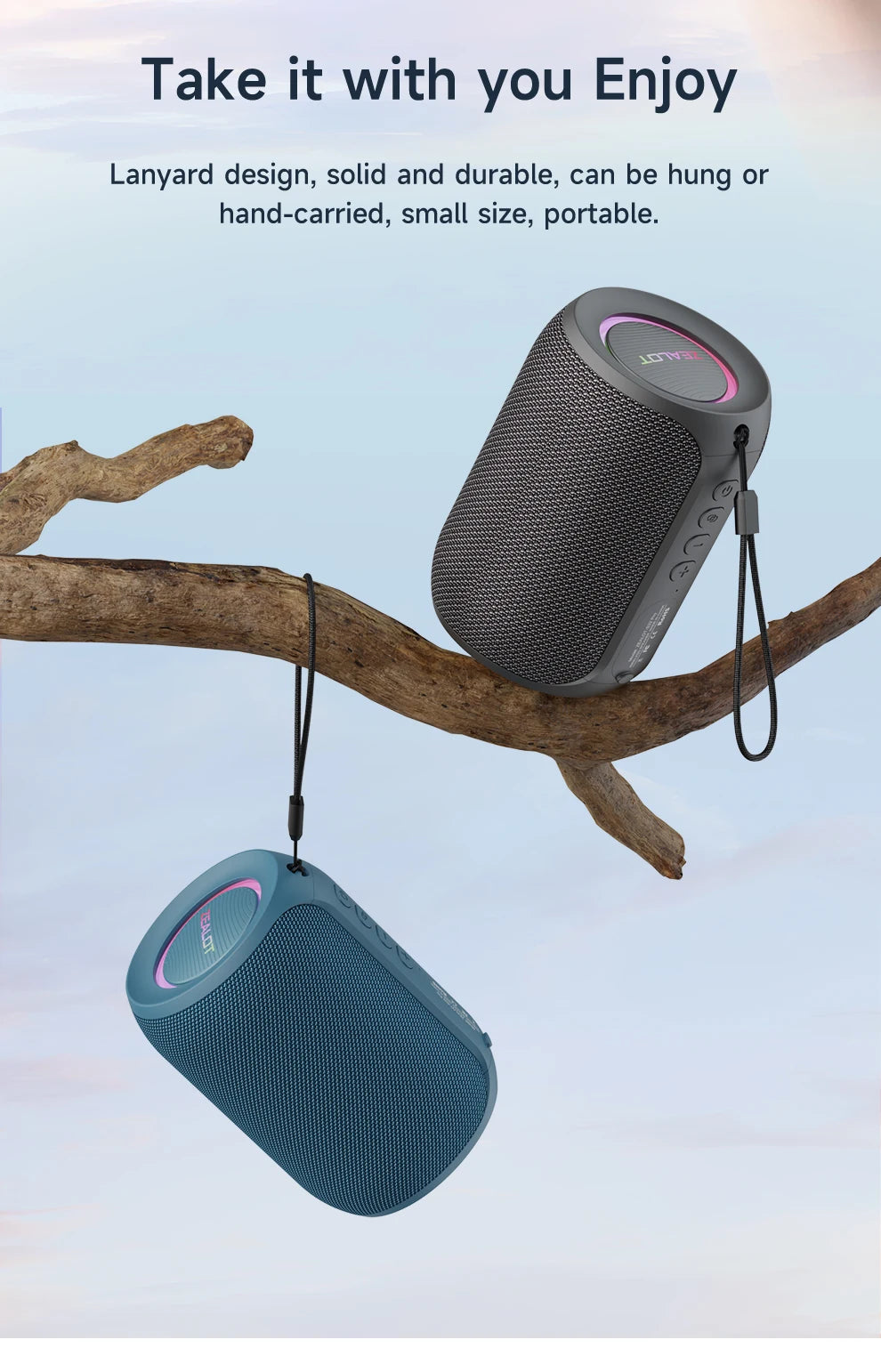 ZEALOT S32PRO 15W Portable Bluetooth 5.2 Speaker Outdoor Waterproof Wireless TWS Mini Column Box Speaker Outdoor TF Card