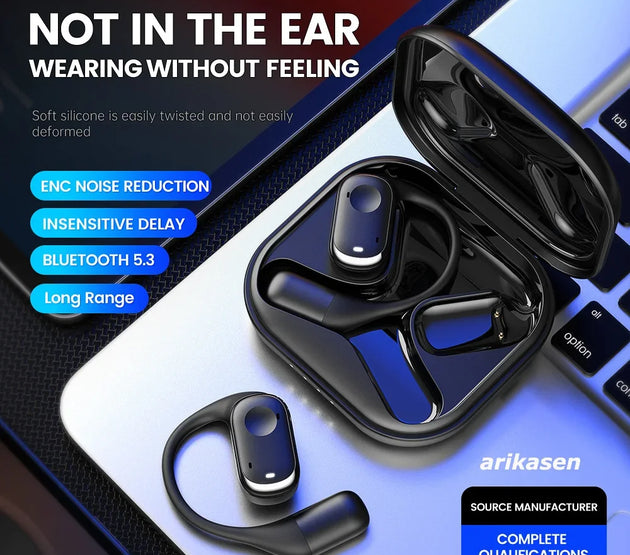 Open-Ear Headphones with Stable Comfort & Hi-Res Sound Pure Bass Boost Bluetooth 5.3 Earbuds OWS Wireless Headphones for Sports