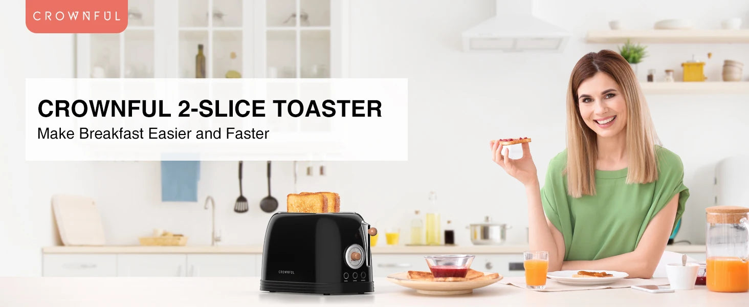 Crownful 2 Slices Bread Toaster for Sandwiches Waffles Extra Wide Slot Toasters Electric Kitchen Double Oven 120V Mini Toaster