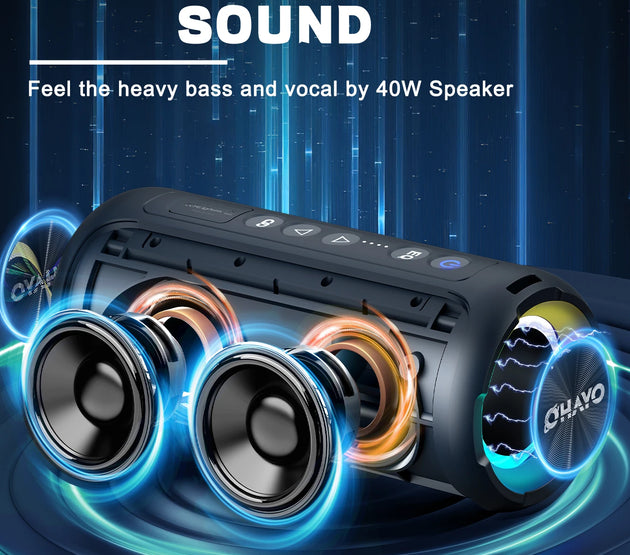 Ortizan Bluetooth Speakers 40W Enhanced Bass Portable Outdoor Wireless Speaker 30Hrs IP7 Waterproof Shower Speaker Bluetooth 5.3