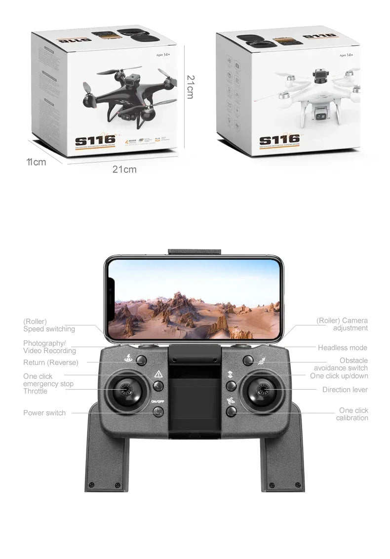 S116 MAX Drone Professional with 3 Batteries 8K Dual Camera Optical Flow Brushless 360° Obstacle Avoidance WIFI FPV RC Dron Toys