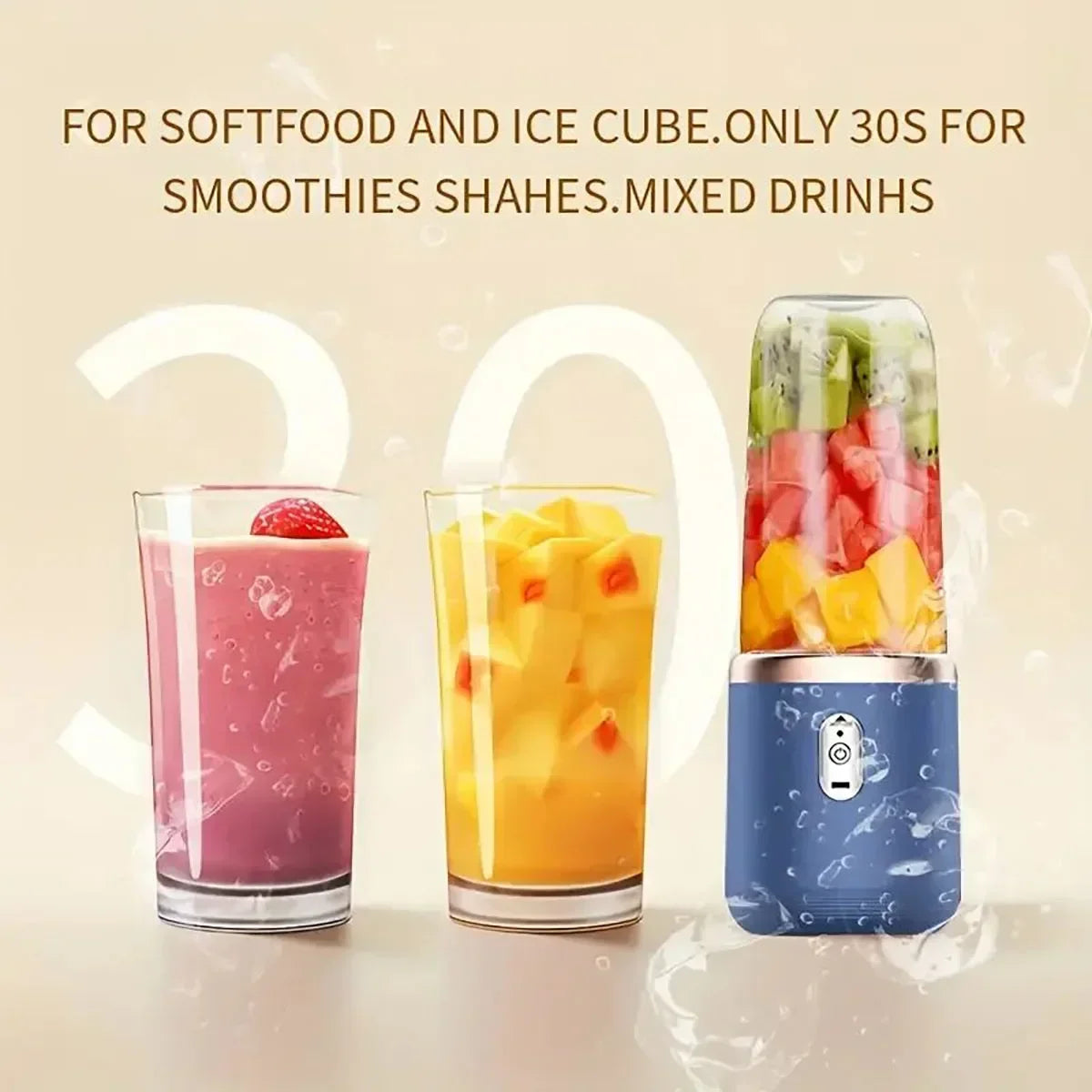 2-in-1 portable blender and juicer with 6 blades, USB charging, suitable for slush, milkshakes, and ice drinks, Thanksgiving