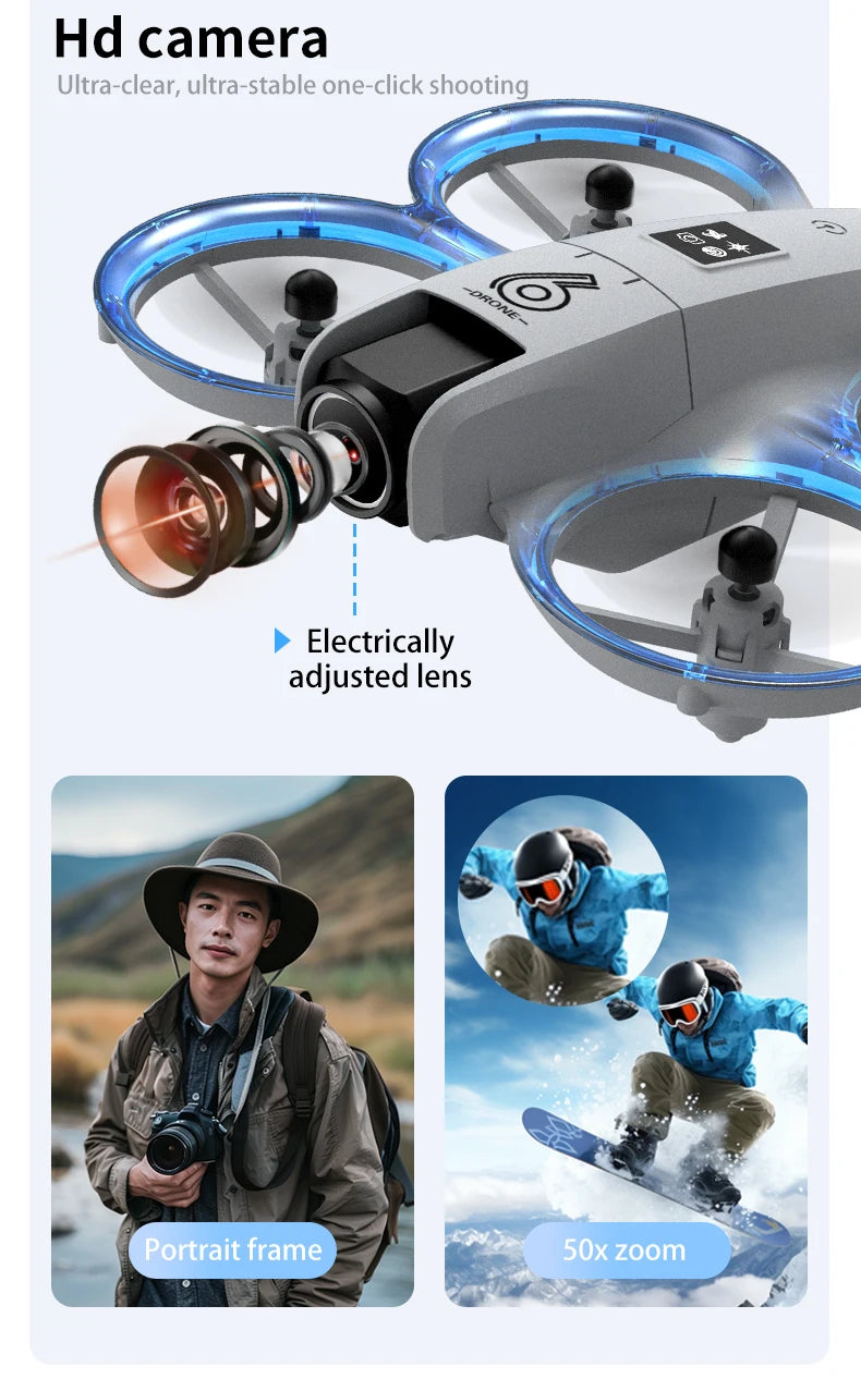 CZ06 Mini Drone for Kids - Rotating Colorful Light RC Quadcopter Aircraft 4K Camera UFO Shape Airplane Toy Gift