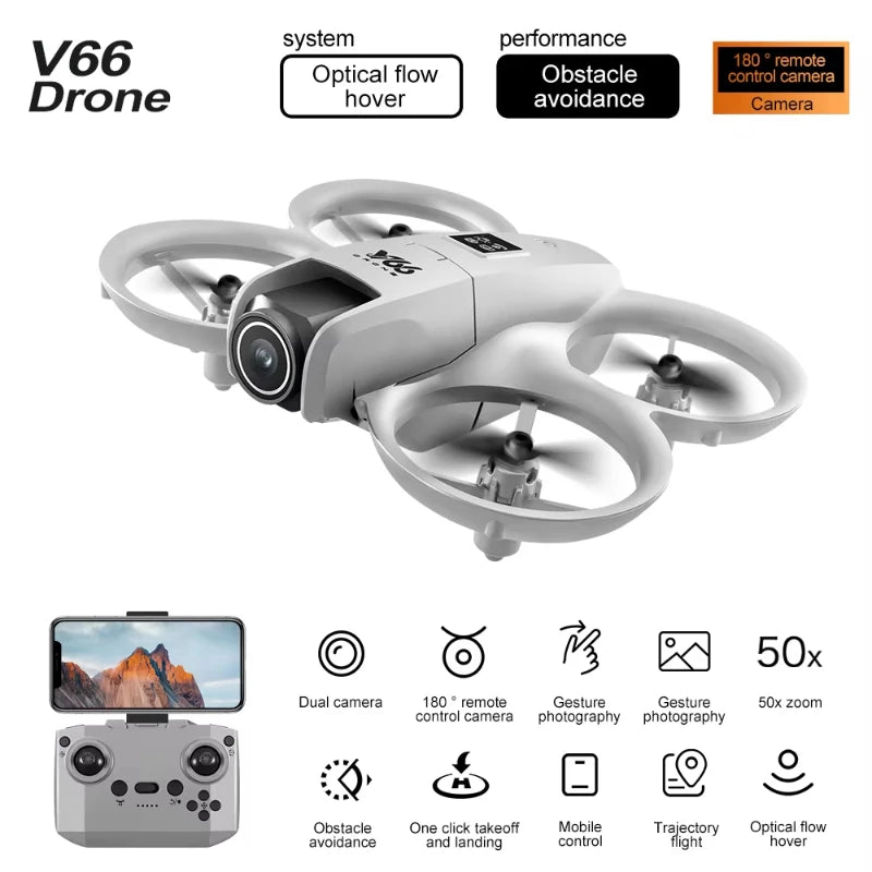 V66 Mini Drone 8K HD Camera Drones WiFi Obstacle Avoidance Foldable Quadcopter RC Helicopter Small Dron Toys for Kids Gift