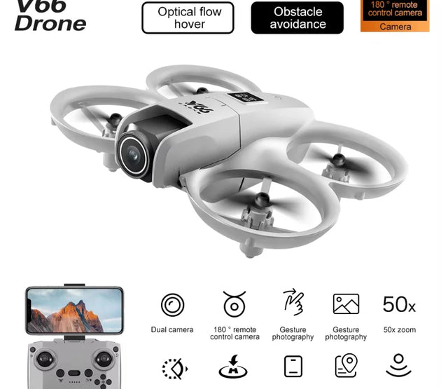 V66 Mini Drone 8K HD Camera Drones WiFi Obstacle Avoidance Foldable Quadcopter RC Helicopter Small Dron Toys for Kids Gift