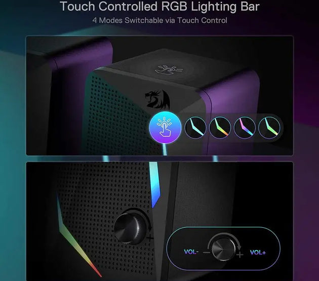 Redragon GS510 Waltz RGB Desktop Speakers, 2.0 Channel PC Computer Stereo Speaker with 4 Colorful LED Backlight Modes, Enhanced