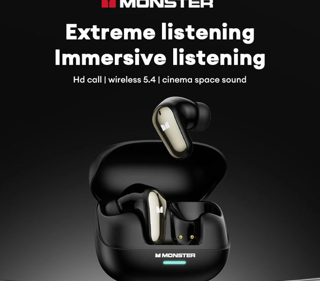 Monster MQT52 Wireless Bluetooth 5.4 Earphones Long Battery Life Gaming Headphones Dual Mode HIFI Stereo Sound Headset With Mic