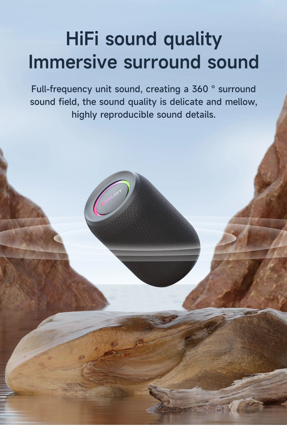 ZEALOT S32PRO 15W Portable Bluetooth 5.2 Speaker Outdoor Waterproof Wireless TWS Mini Column Box Speaker Outdoor TF Card