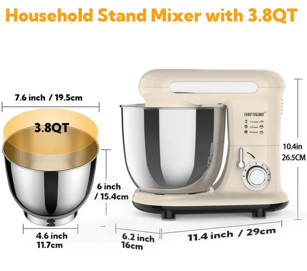 1pc Stand Mixer, Tilt-head Mixers, Kitchen Electric Dough Mixer, For Household Aids, 300W 3.8QT Stainless Steel Bowl, US Plug
