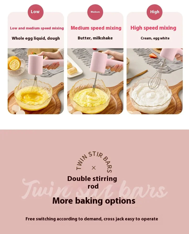 Hot Selling Portable Rechargeable Electric Hand-held Egg Beater Stainless Steel Mini Egg Whisk Electric Food Mixer for Kitchen