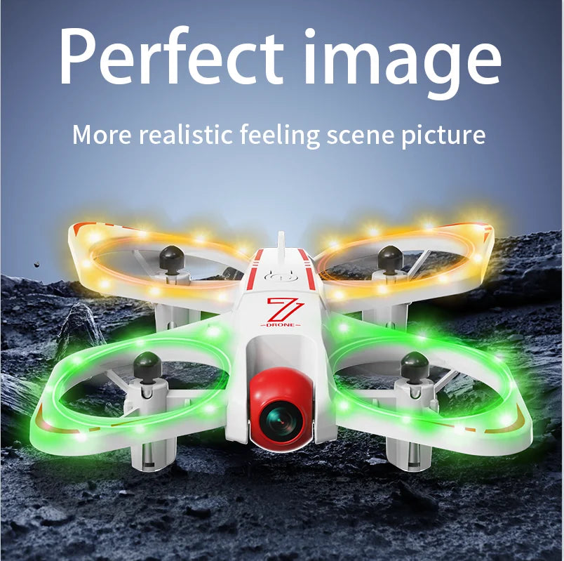 CZ06 Mini Drone for Kids - Rotating Colorful Light RC Quadcopter Aircraft 4K Camera UFO Shape Airplane Toy Gift
