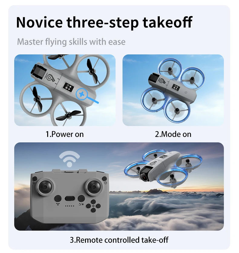 CZ06 Mini Drone for Kids - Rotating Colorful Light RC Quadcopter Aircraft 4K Camera UFO Shape Airplane Toy Gift